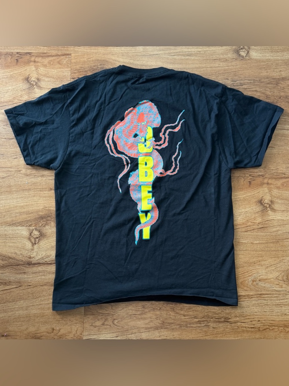 Obey Black Tee with Teal Logo Print